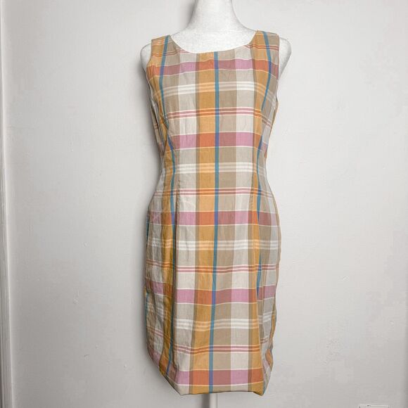 Y2K Petite Sophisticate Clueless Style Pink Blue Orange Spring Plaid Dress - Picture 1 of 5